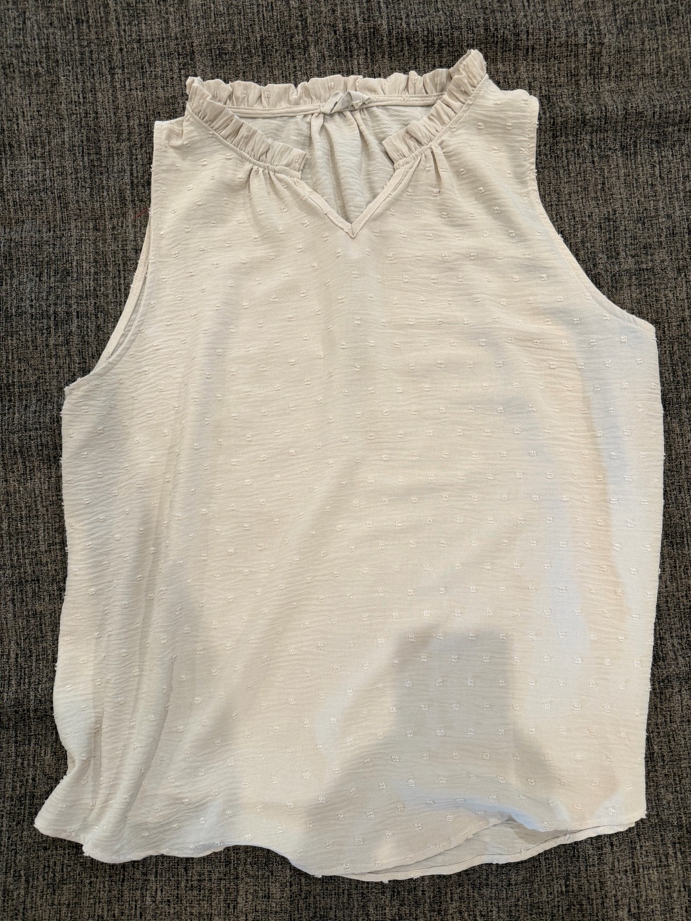 Ruffled V-Neck Swiss Dot Tank Top in Cream - Picture 1 of 4